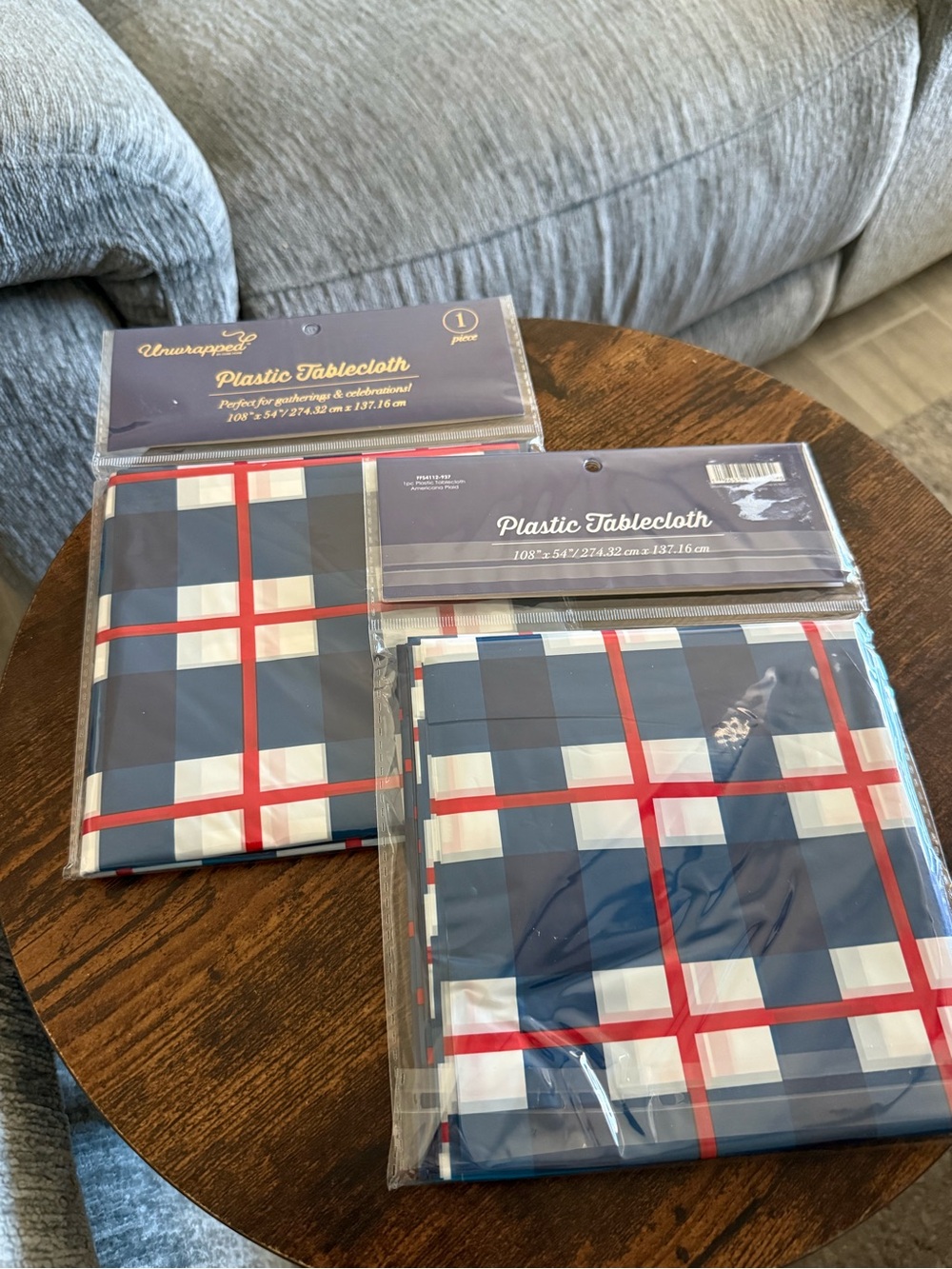 Plastic Tablecloth - Blue, White & Red Plaid. Summer. Picnic. Patriotic.